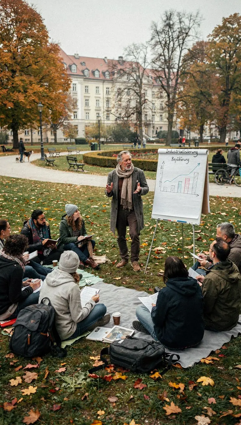 Eine Illustration von verschiedenen Kulturen der Welt, die in einer Zeitleiste angeordnet sind.