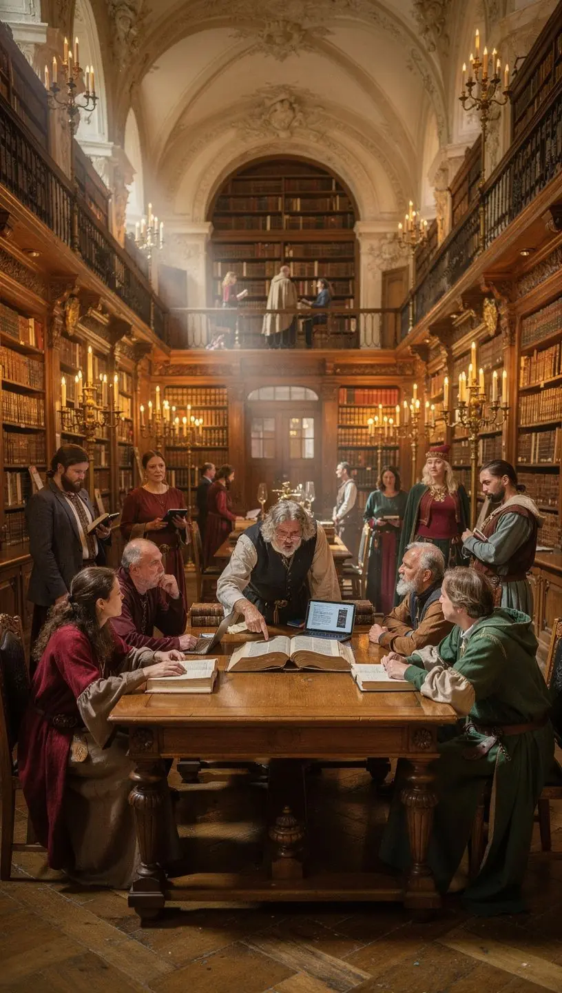 Eine Illustration von verschiedenen Kulturen der Welt, die in einer Zeitleiste angeordnet sind.