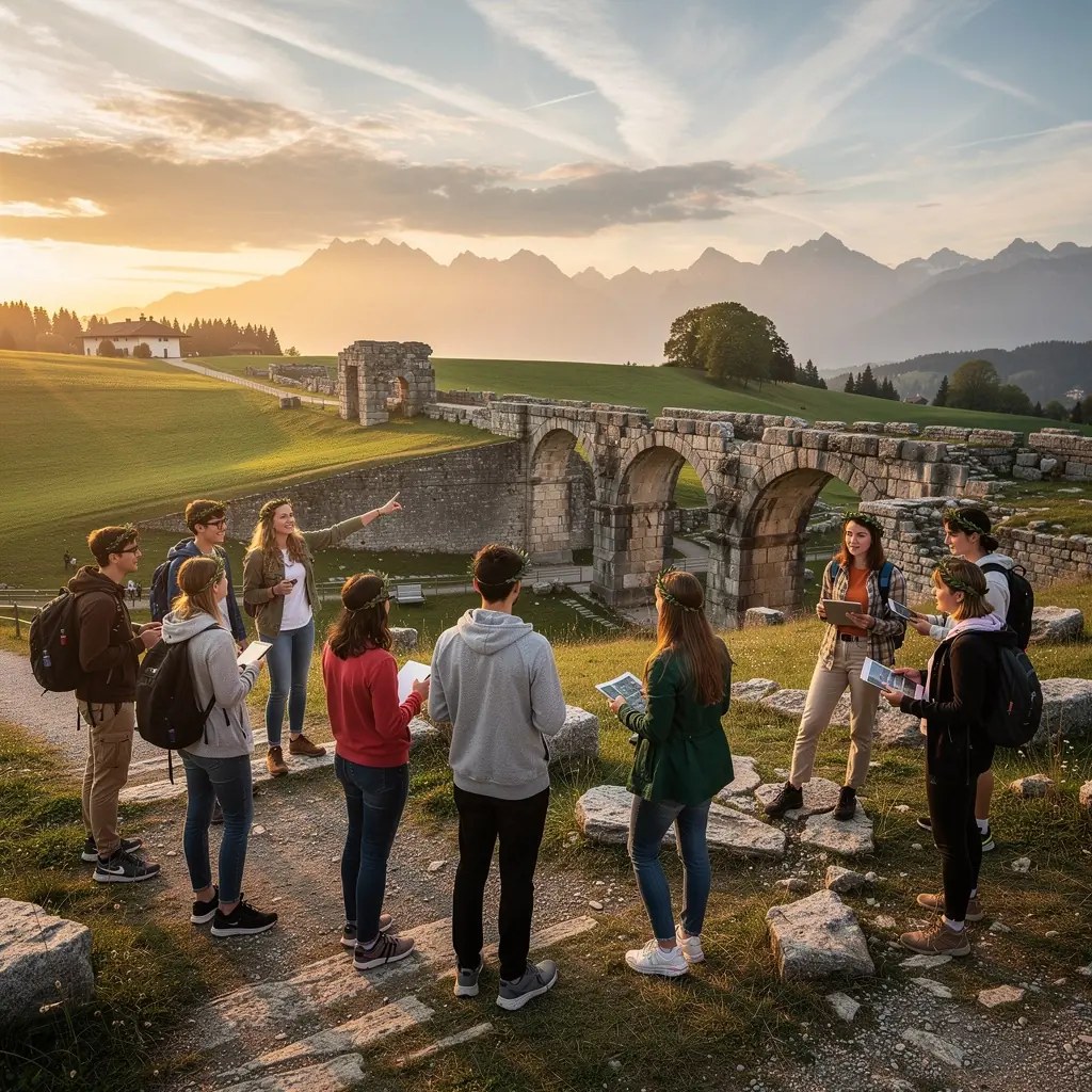 Eine Illustration von verschiedenen Kulturen der Welt, die in einer Zeitleiste angeordnet sind.